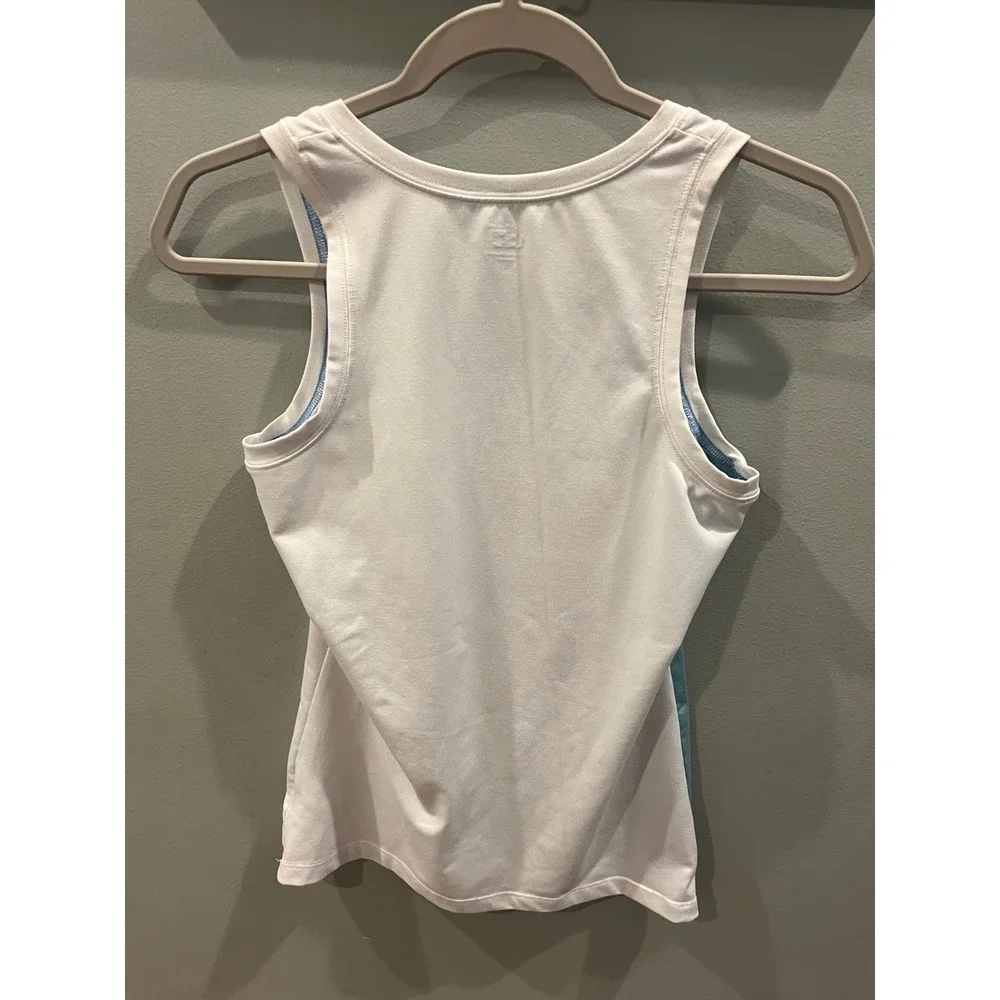 Alo Yoga CoolFit Athletic Tank Top Women's Size Medium White Teal V-Neck - Picture 6 of 8